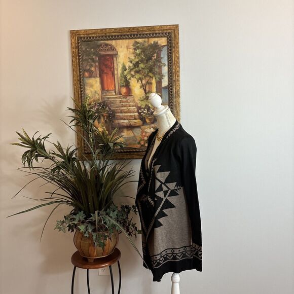 Staccato Woman S Cardigan Tribal Aztec Southwest Southern Boho Long Sleeve Open - Picture 3 of 11